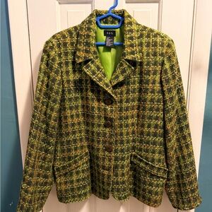 R*Q*T Green Plaid Tweed Women's Jacket size 18